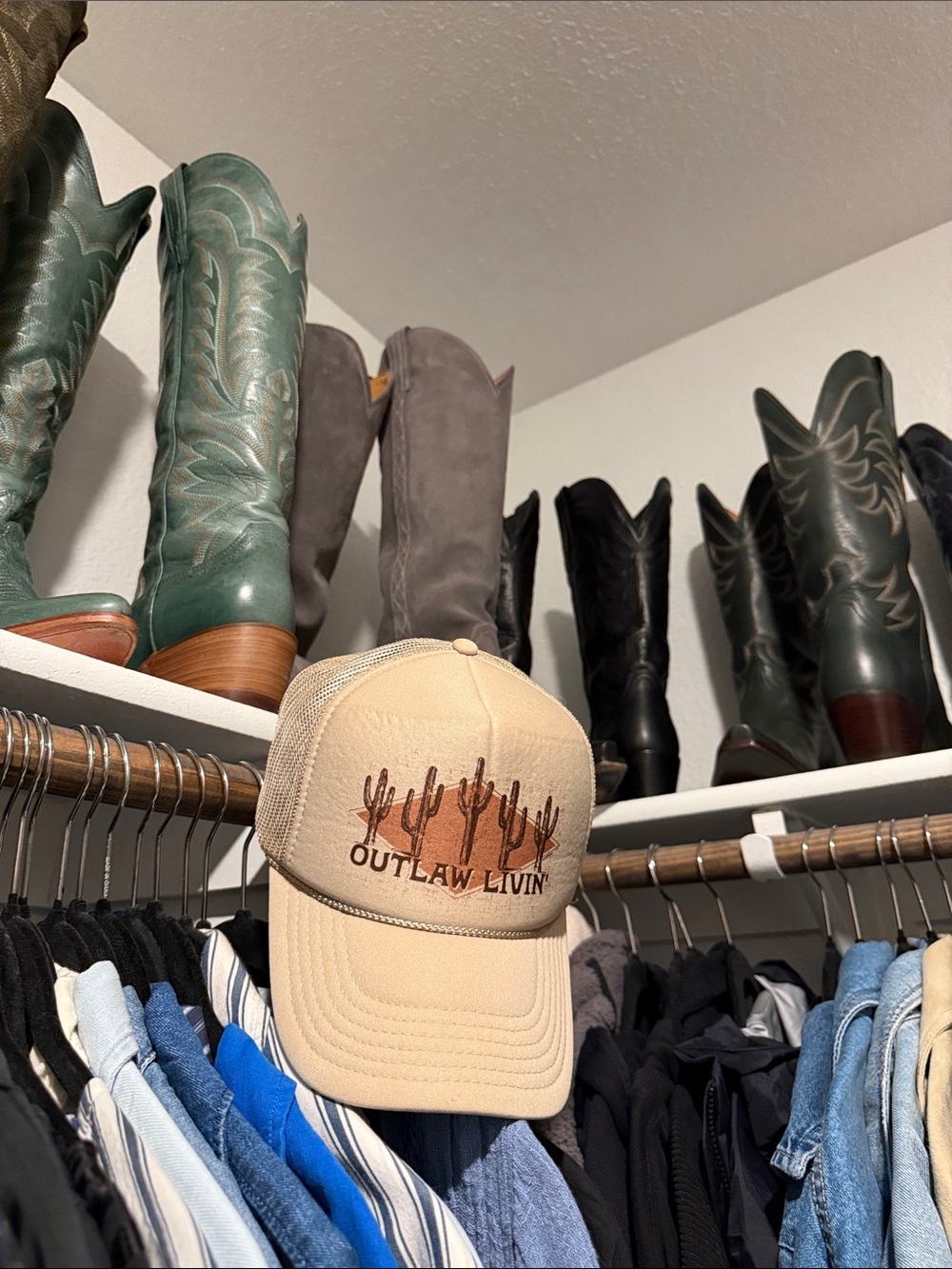 OTTO Outlaw Livin’ Beige Trucker Cap with Country Western Desert Cactus Graphic - Picture 10 of 10